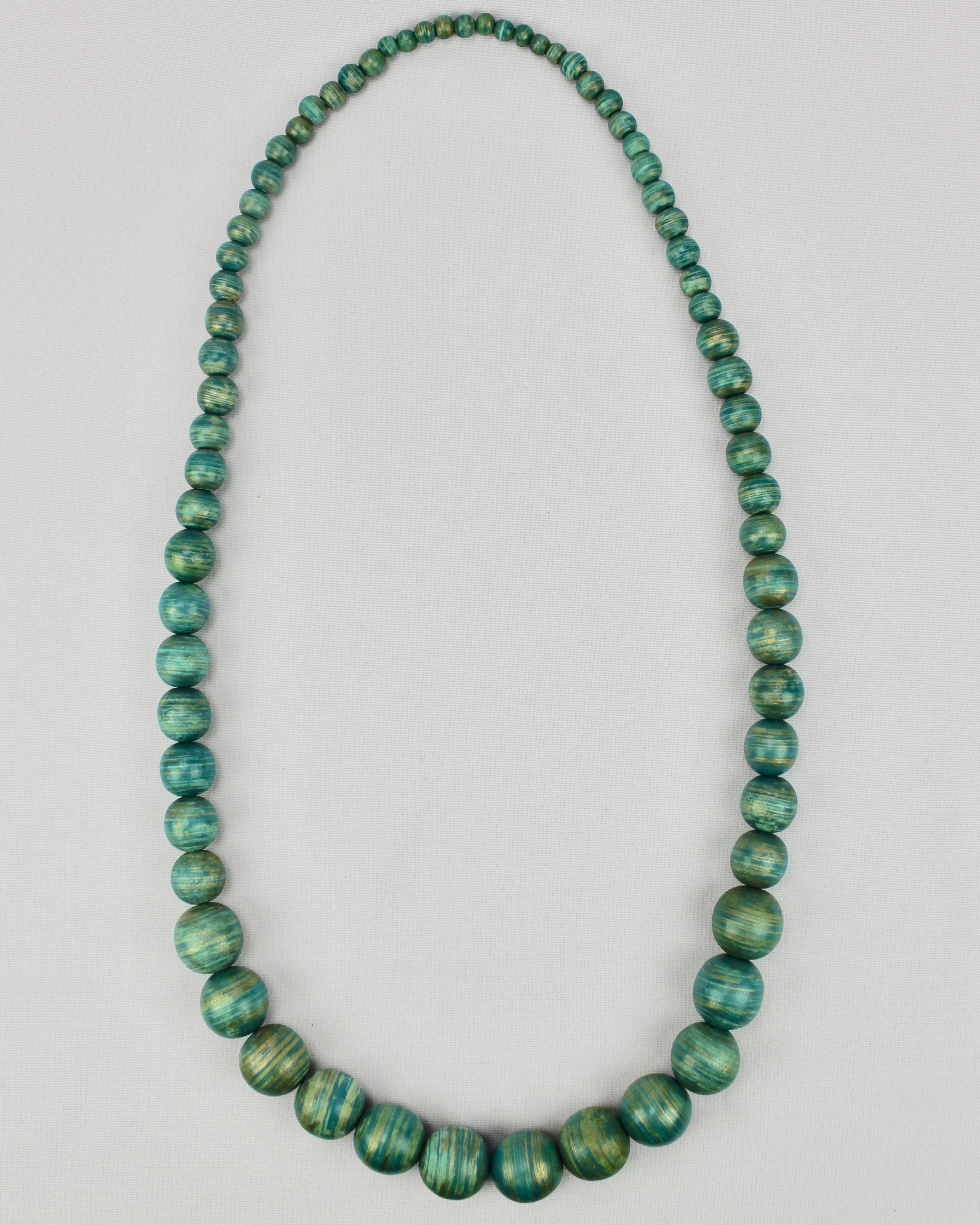 Collier Bois Turquoise Chamarré Or