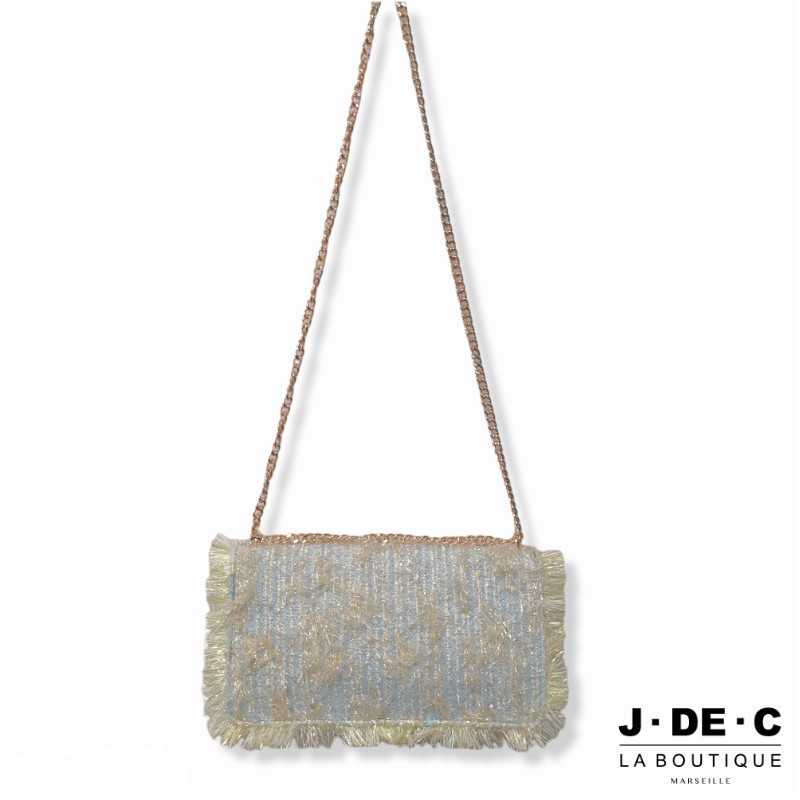Sac à Main Tweed Bleu Ciel Chaîne Dorée • Classic & Intemporel