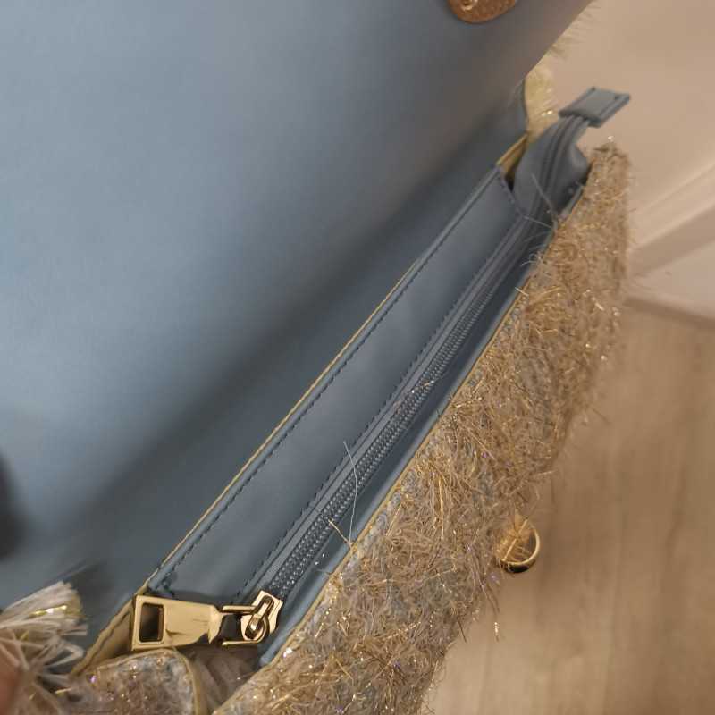 Sac à Main Tweed Bleu Ciel Chaîne Dorée • Classic & Intemporel