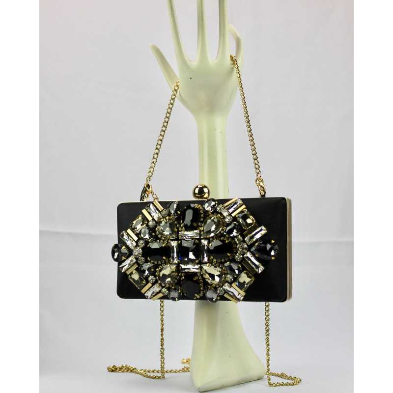 Minaudière Satinée Noire ou Rouge Cristaux