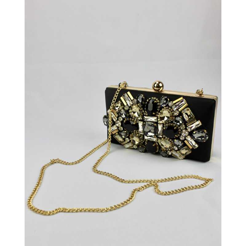 Minaudière Satinée Noire ou Rouge Cristaux