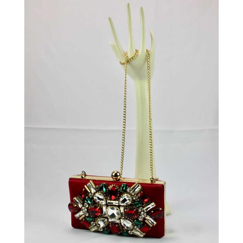 Minaudière Satinée Noire ou Rouge Cristaux