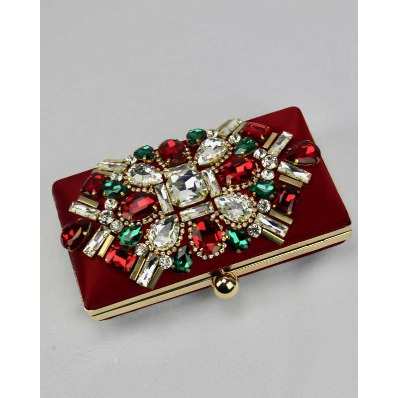 Minaudière Satinée Noire ou Rouge Cristaux