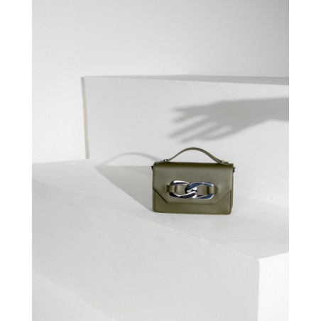 Alessia Massimo - Sac à Main Vert Kaki Maillon Argent & Bandoulière