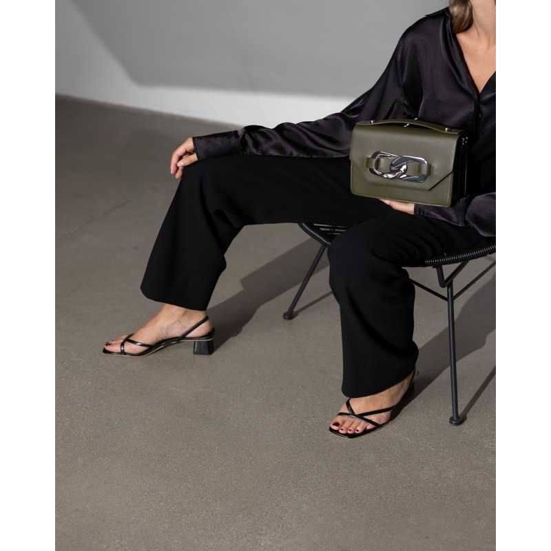 Alessia Massimo - Sac à Main Vert Kaki Maillon Argent & Bandoulière