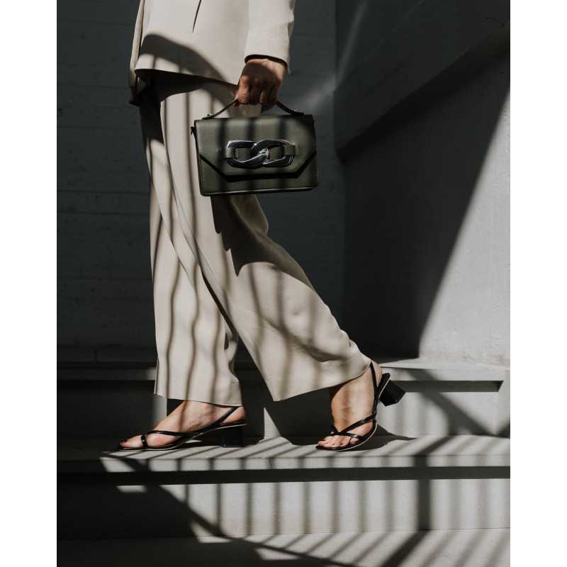 Alessia Massimo - Sac à Main Vert Kaki Maillon Argent & Bandoulière