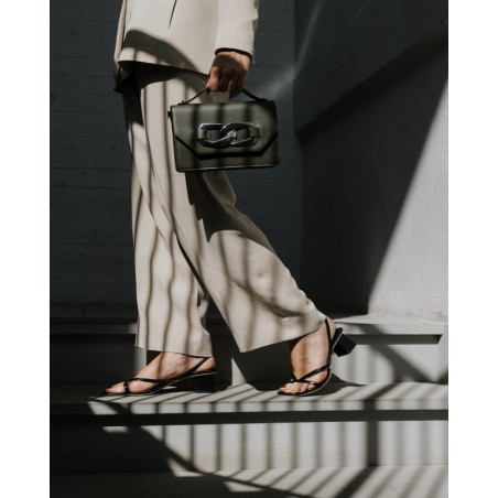 Alessia Massimo - Sac à Main Vert Kaki Maillon Argent & Bandoulière