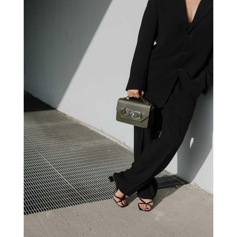 Alessia Massimo - Sac à Main Vert Kaki Maillon Argent & Bandoulière