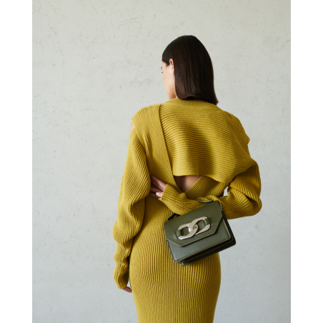 Alessia Massimo - Sac à Main Vert Kaki Maillon Argent & Bandoulière