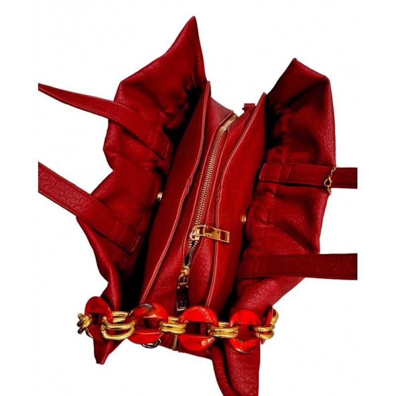 Alex Max - Sac à Main Bordeaux Bandoulière Chaîne Or & Anses