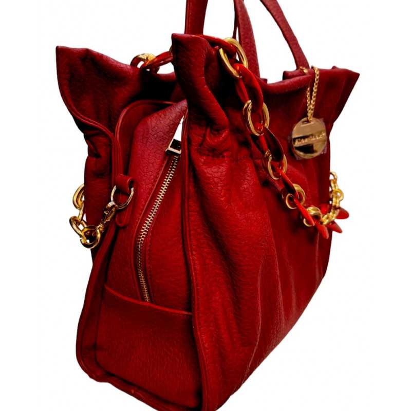 Alex Max - Sac à Main Bordeaux Bandoulière Chaîne Or & Anses