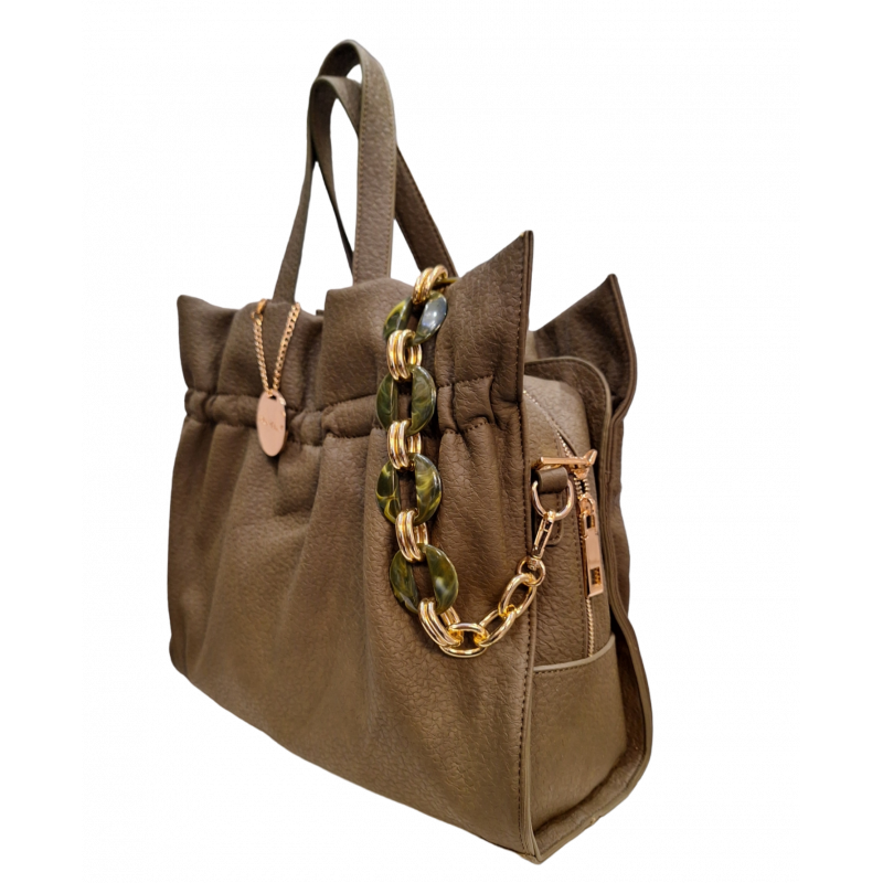 Alex Max - Sac à Main Vert Kaki Bandoulière Chaîne Or & Anses