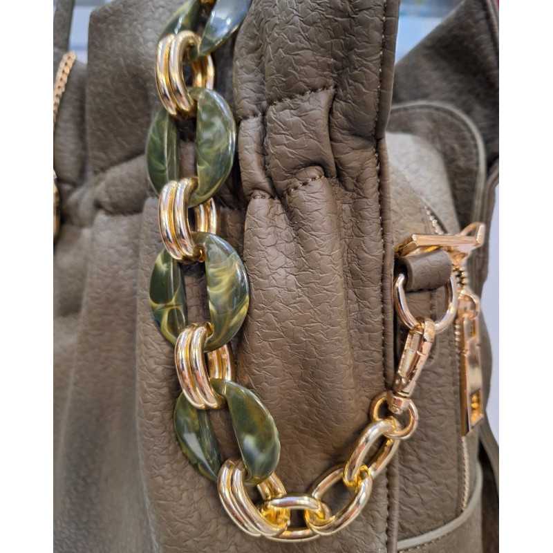 Alex Max - Sac à Main Vert Kaki Bandoulière Chaîne Or & Anses