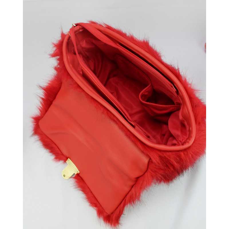 Sac à Main Rouge en Fourrure