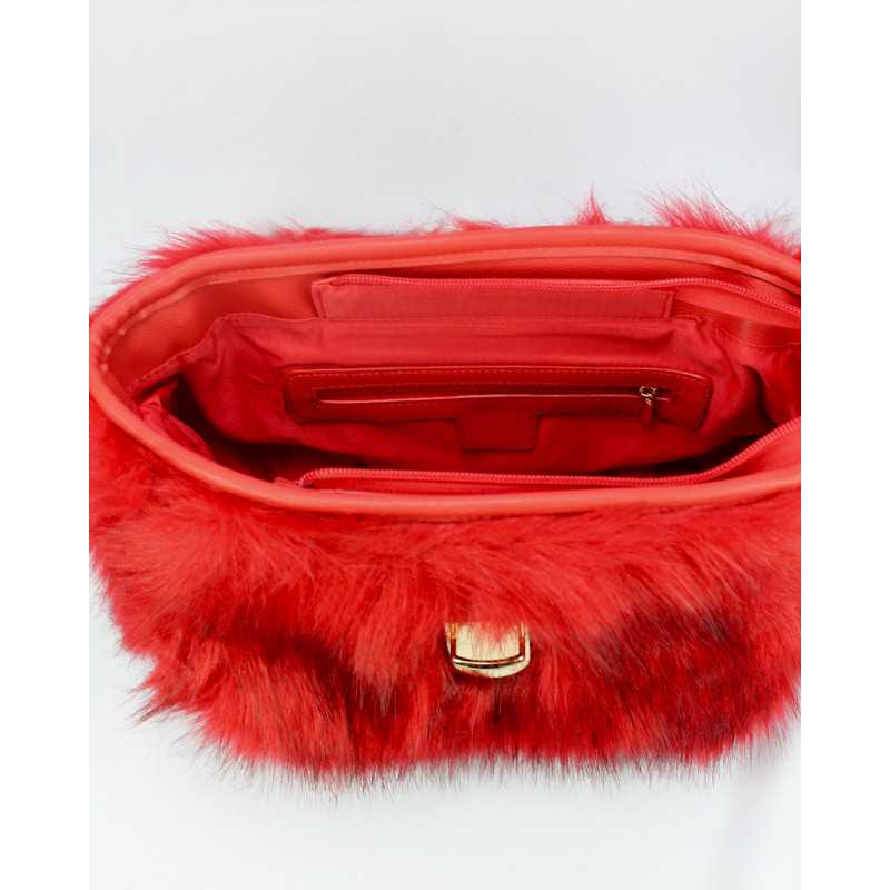 Sac à Main Rouge en Fourrure