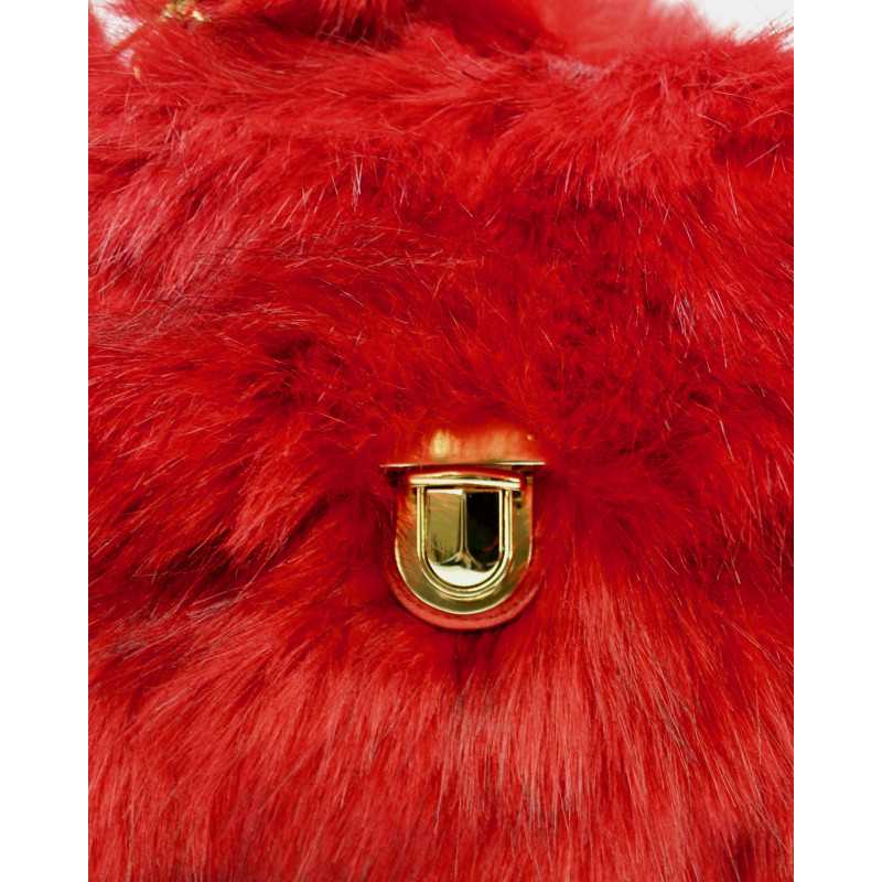 Sac à Main Rouge en Fourrure