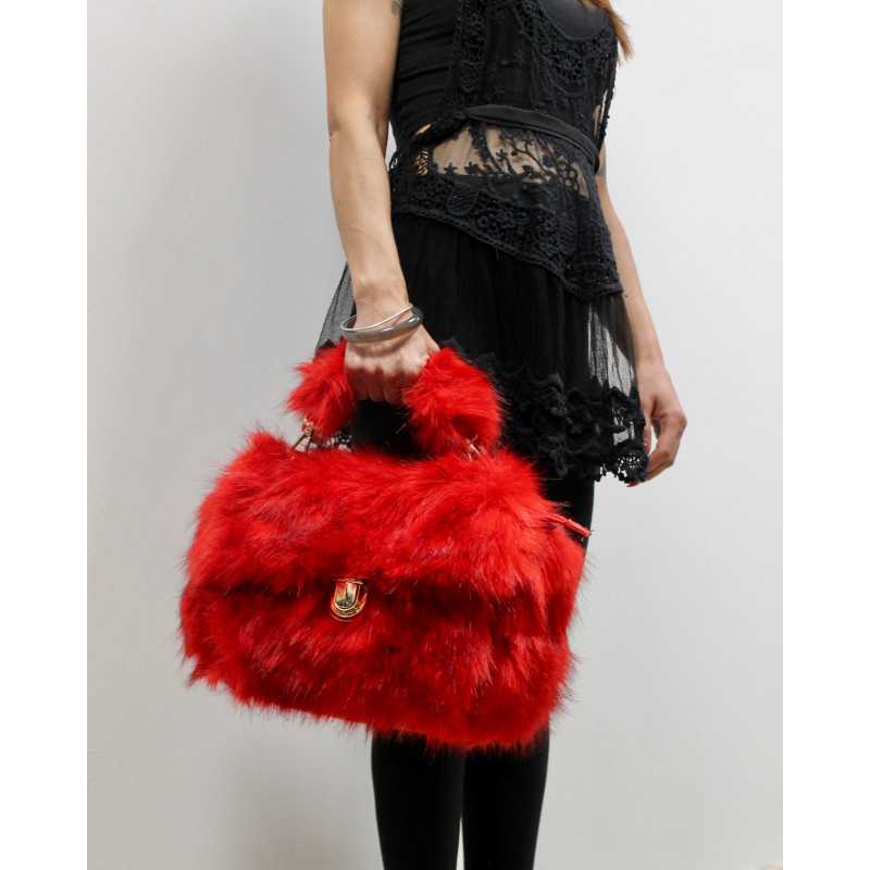 Sac à Main Rouge en Fourrure