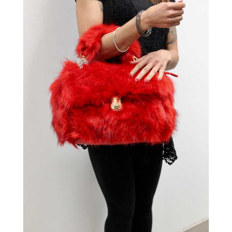 Sac à Main Rouge en Fourrure