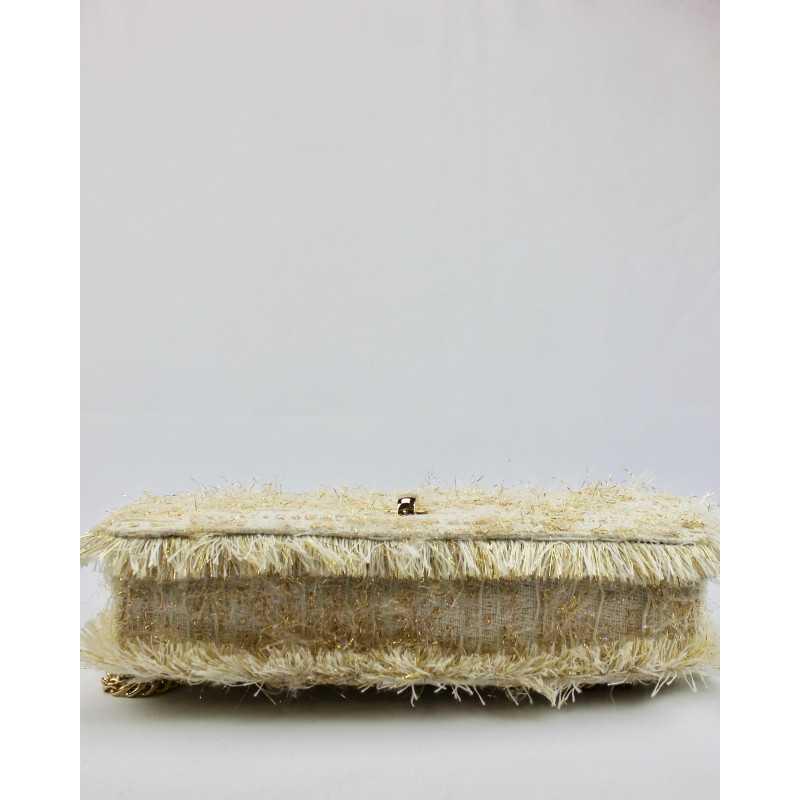 Sac à Main Tweed Ecru et Or avec Chaîne dorée