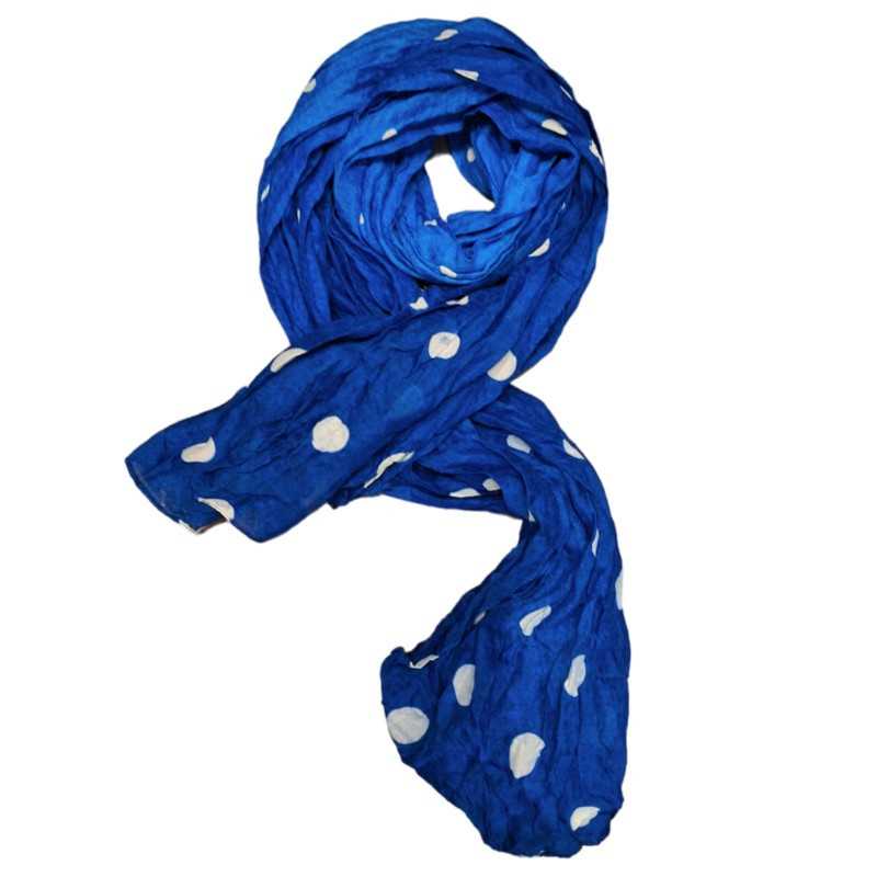 Echarpe Tie and Dye Bleu à Pois Blancs - Effet Froissé