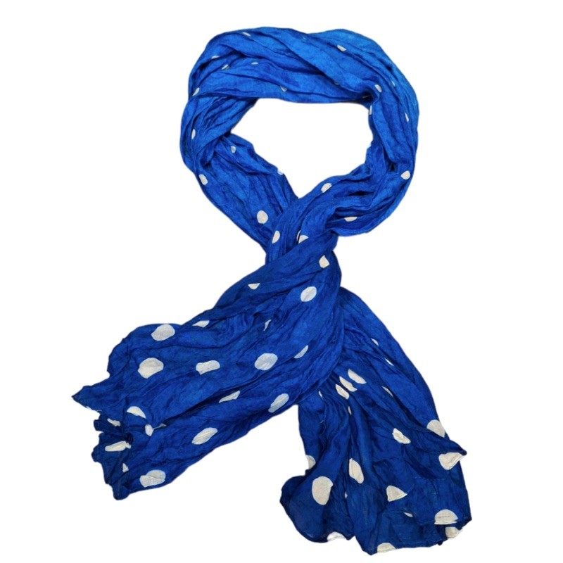 Echarpe Tie and Dye Bleu à Pois Blancs - Effet Froissé