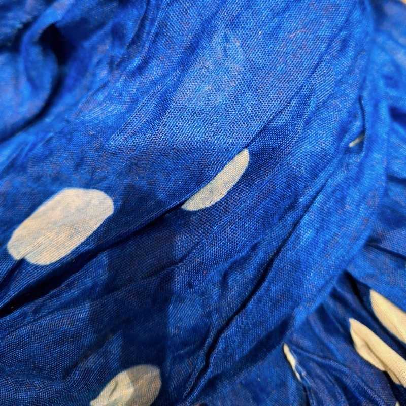 Echarpe Tie and Dye Bleu à Pois Blancs - Effet Froissé