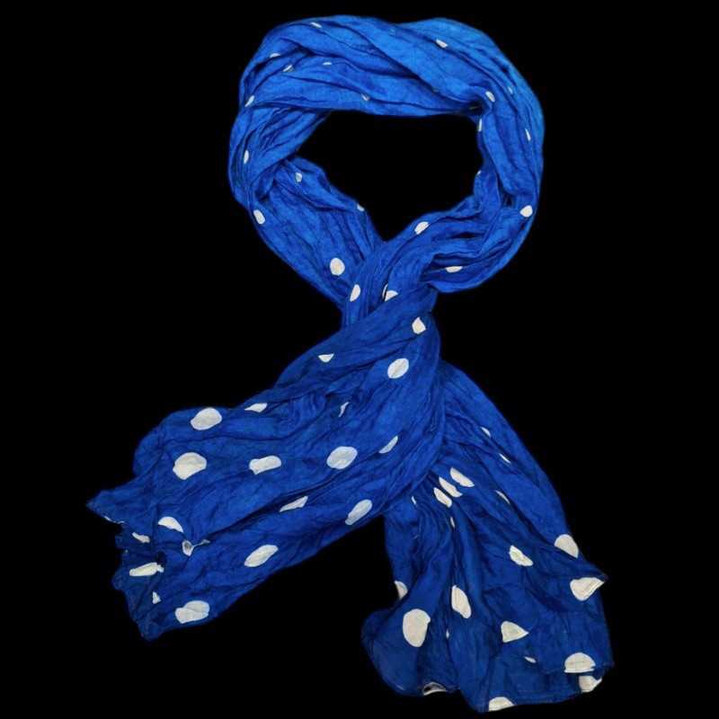 Echarpe Tie and Dye Bleu à Pois Blancs - Effet Froissé