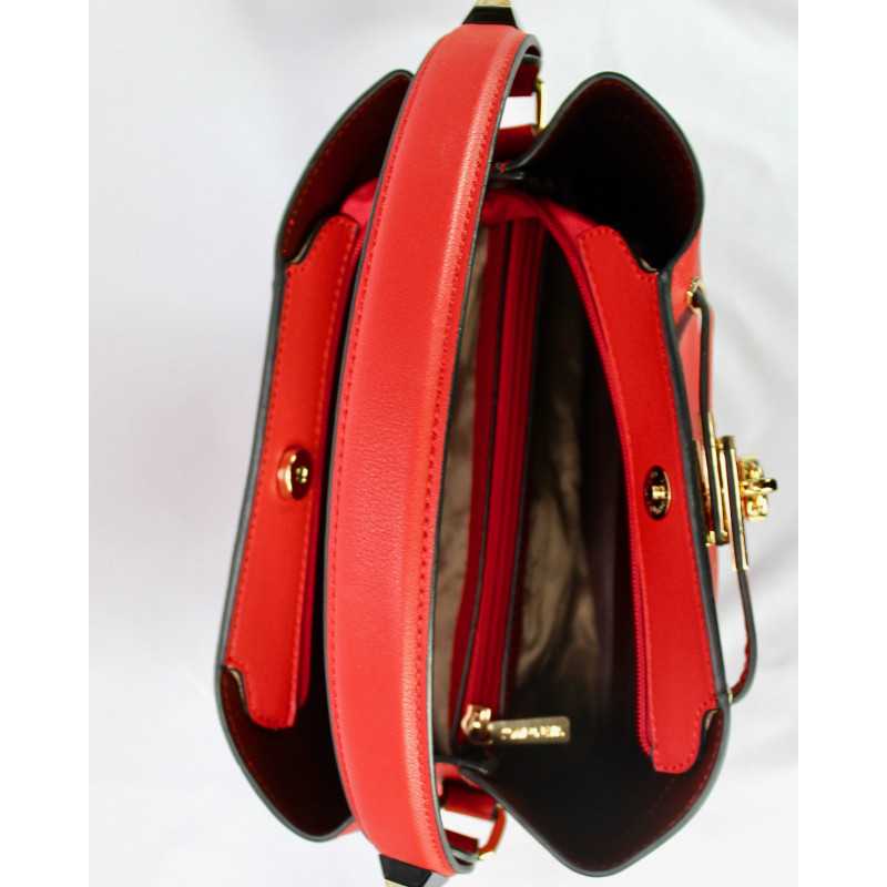 Sac à Main Fermoir Cadenas Rouge Orange Noir