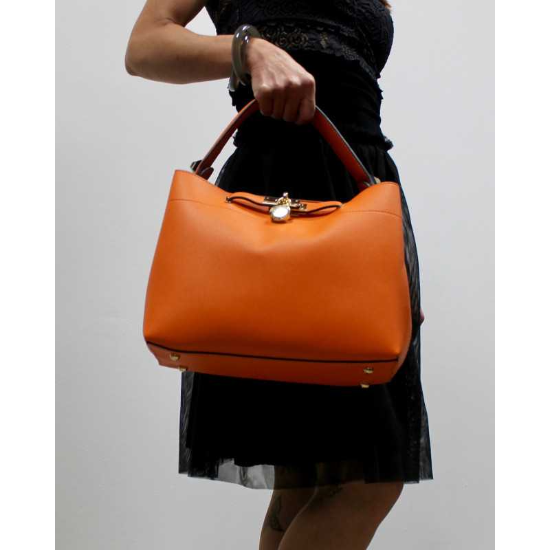 Sac à Main Fermoir Cadenas Rouge Orange Noir