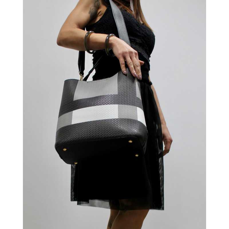 Sac à Main Sceau à Carreaux Noir Blanc Gris