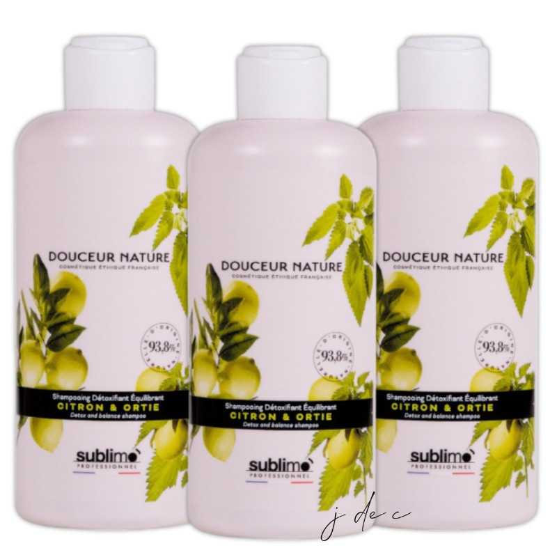 Trio Shampooing Détoxifiant Équilibrant Citron & Ortie - Douceur Nature Sublimo - 3x250 ml