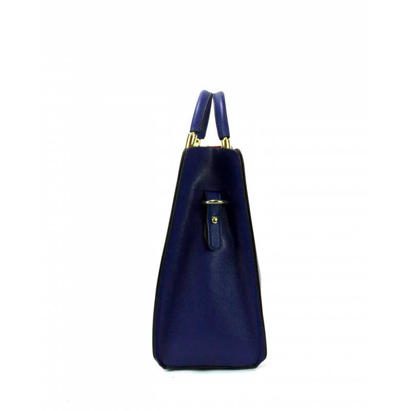 Sac à Main Façon Cuir Bleu ou Orange Poignées Or