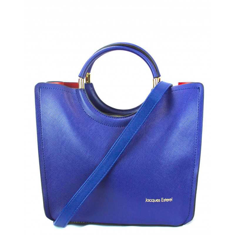 Sac à Main Façon Cuir Bleu ou Orange Poignées Or