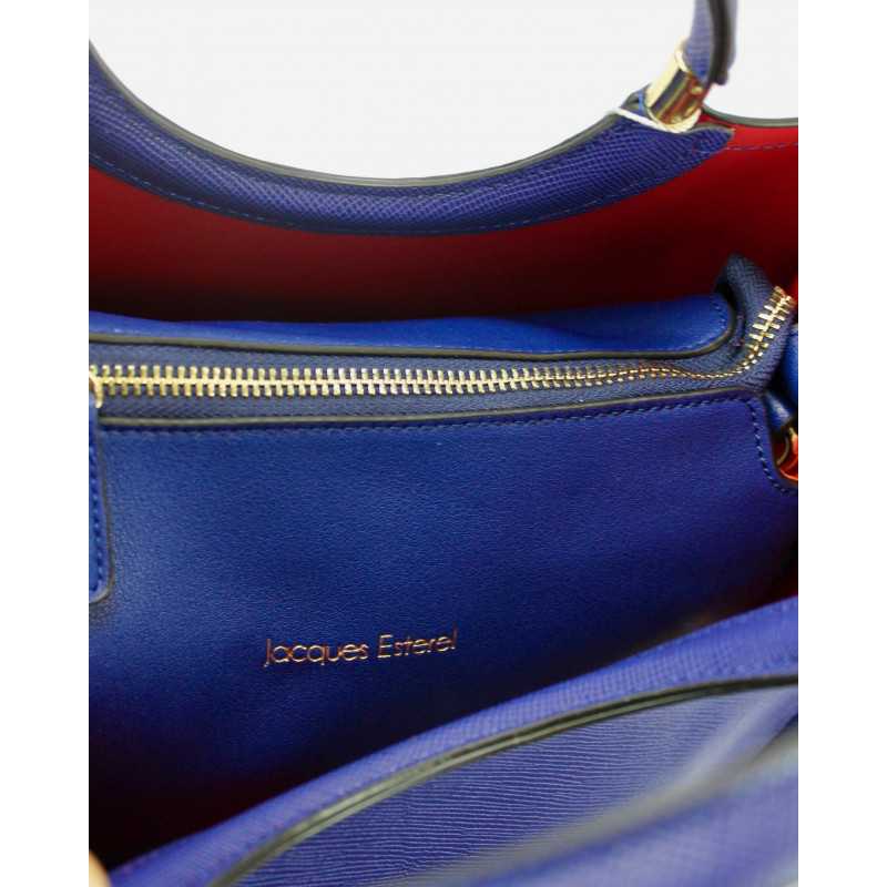 Sac à Main Façon Cuir Bleu ou Orange Poignées Or