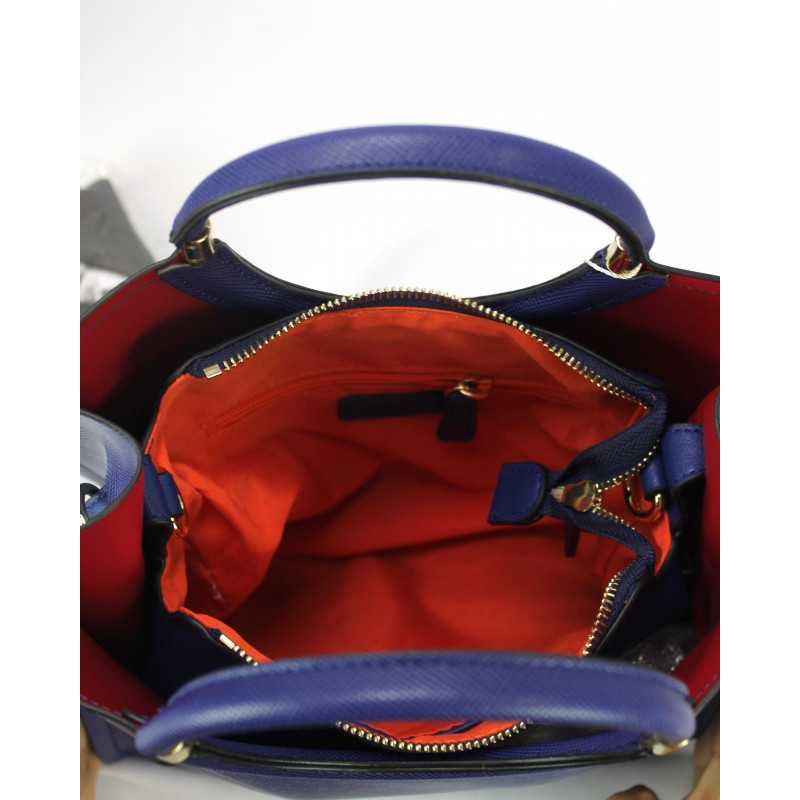 Sac à Main Façon Cuir Bleu ou Orange Poignées Or