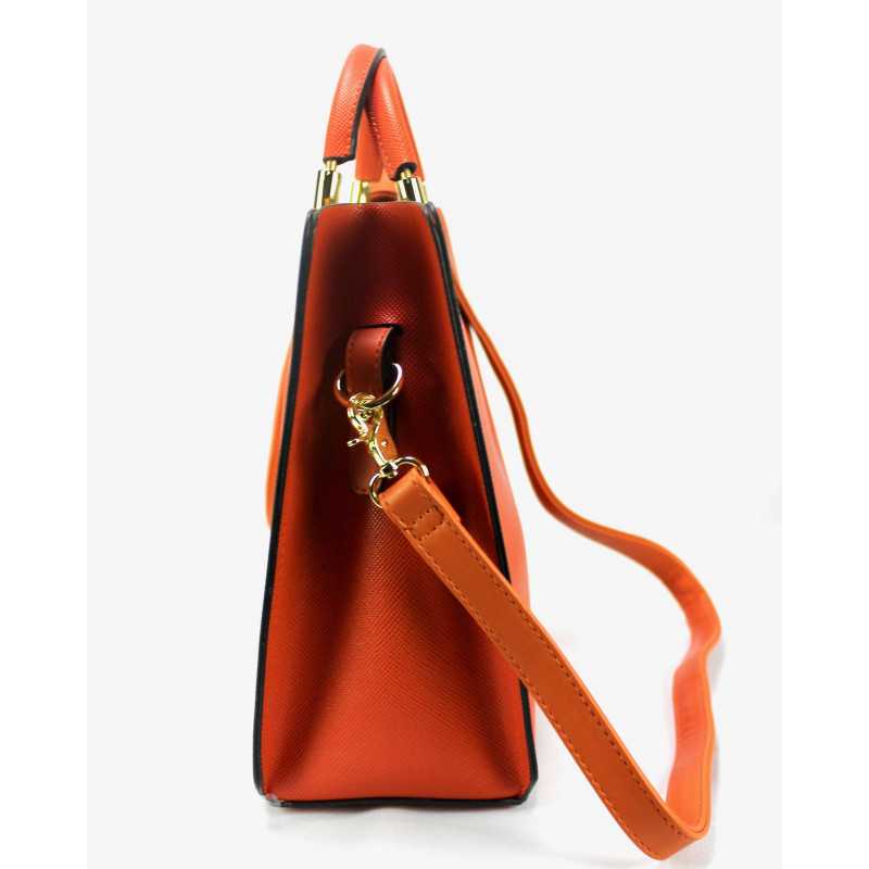 Sac à Main Façon Cuir Bleu ou Orange Poignées Or