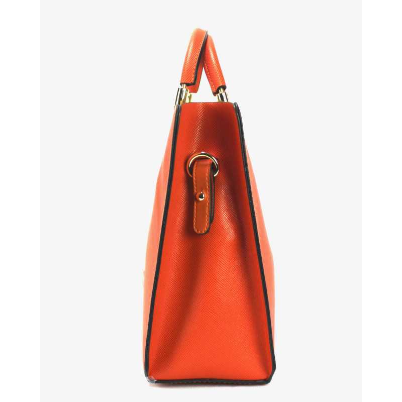 Sac à Main Façon Cuir Bleu ou Orange Poignées Or