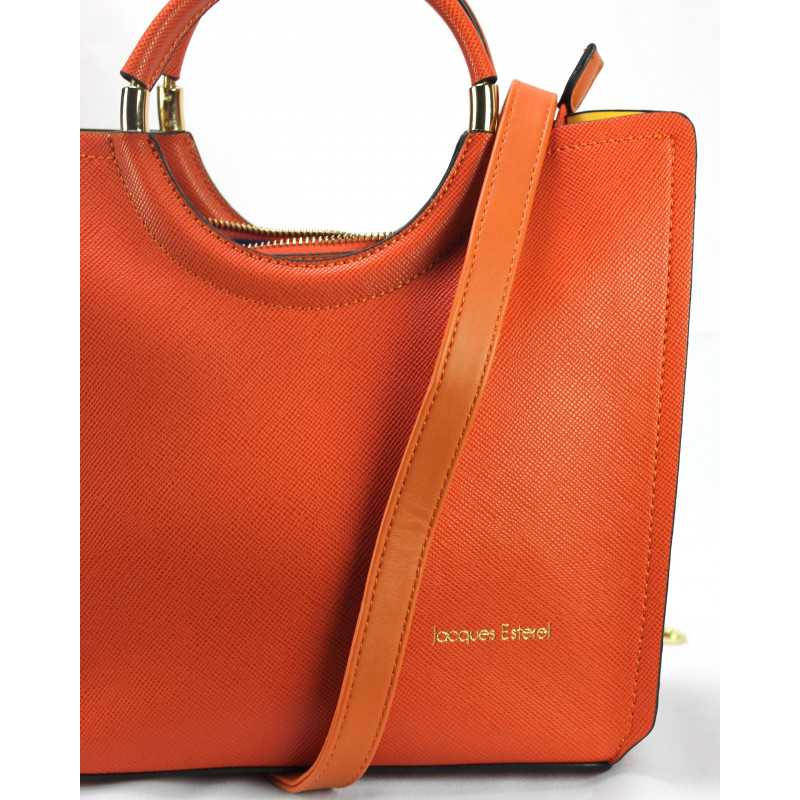 Sac à Main Façon Cuir Bleu ou Orange Poignées Or