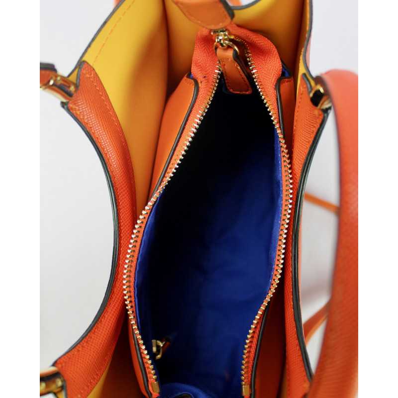 Sac à Main Façon Cuir Bleu ou Orange Poignées Or