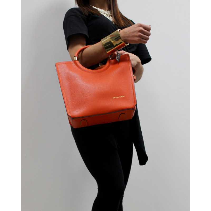 Sac à Main Façon Cuir Bleu ou Orange Poignées Or