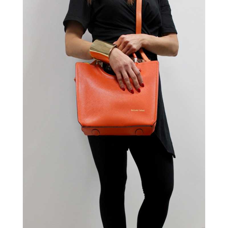 Sac à Main Façon Cuir Bleu ou Orange Poignées Or