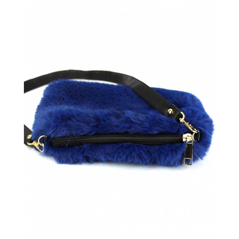 Pochette Sac Fourrure Bandoulière effet cuir