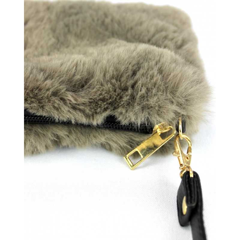 Pochette Sac Fourrure Bandoulière effet cuir