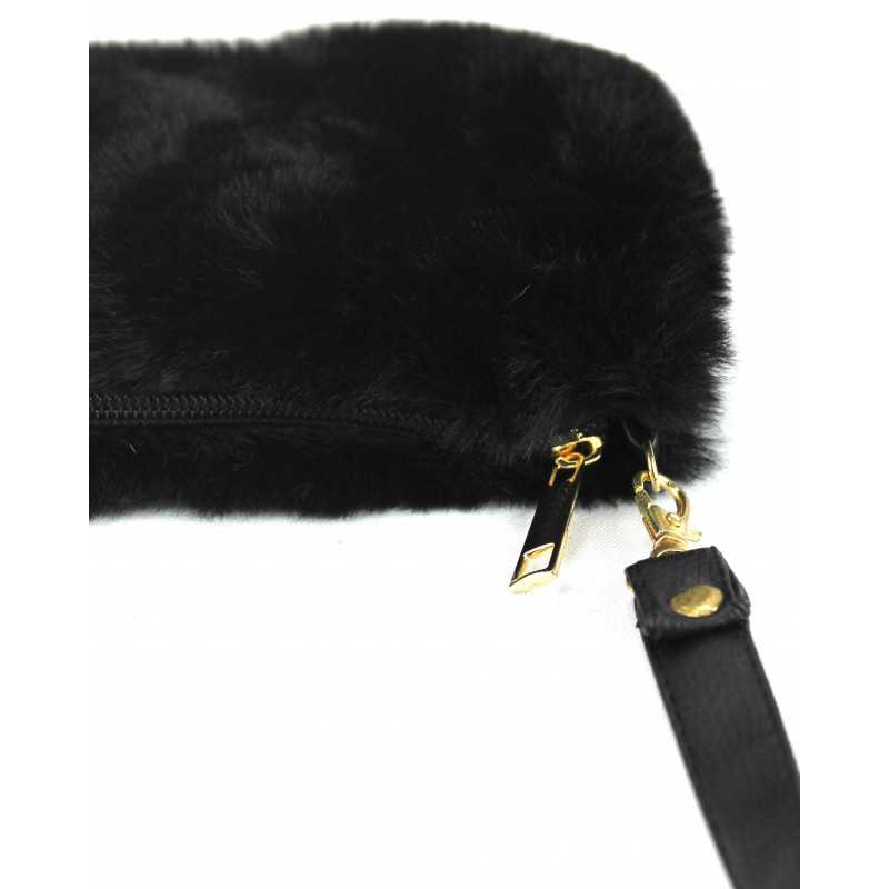 Pochette Sac Fourrure Bandoulière effet cuir