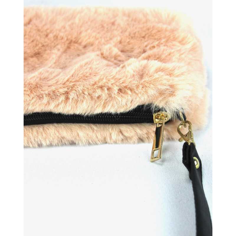 Pochette Sac Fourrure Bandoulière effet cuir