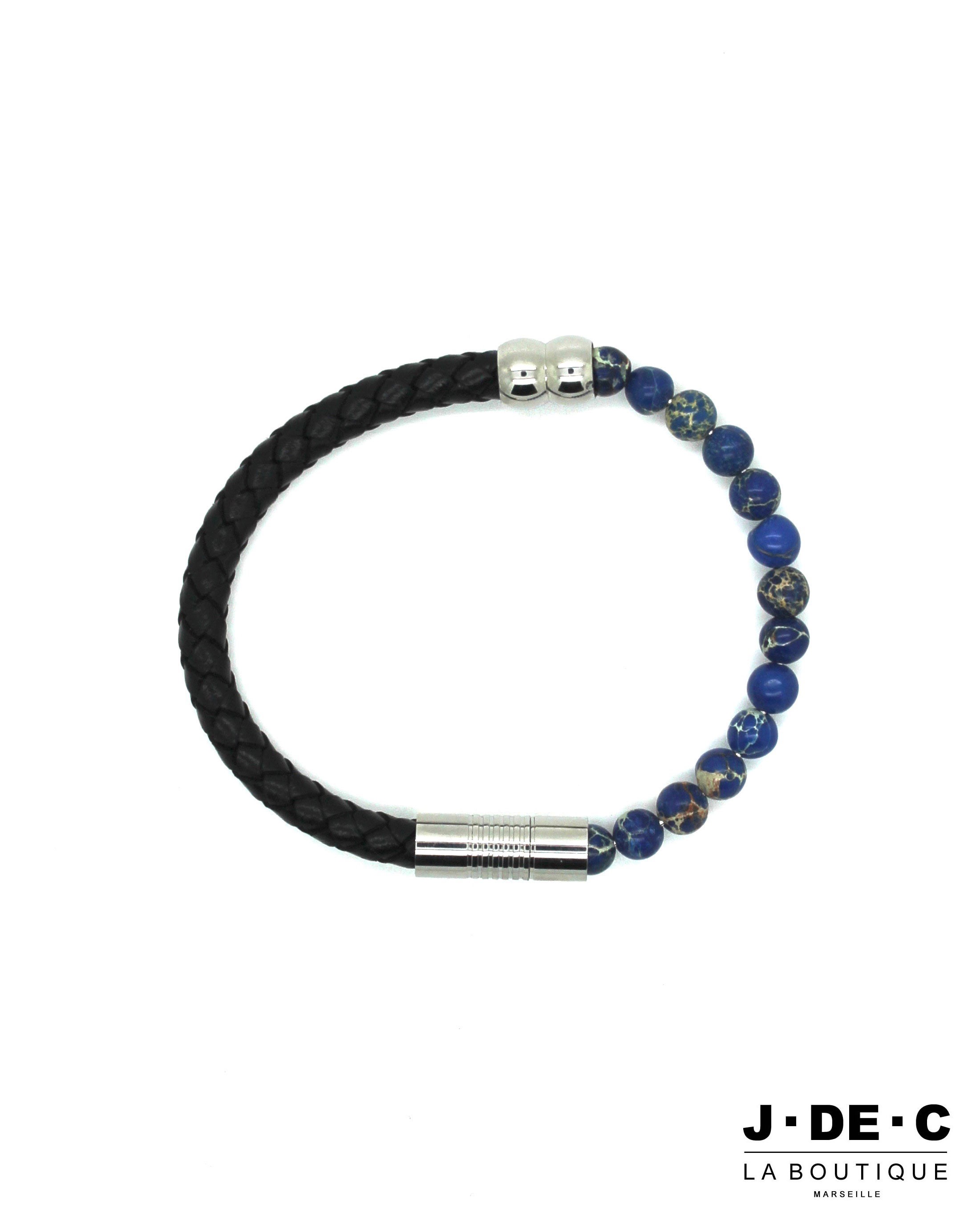 Bracelet Cuir & Perles Semi-Précieuses Bleues - J.DE.C MODE