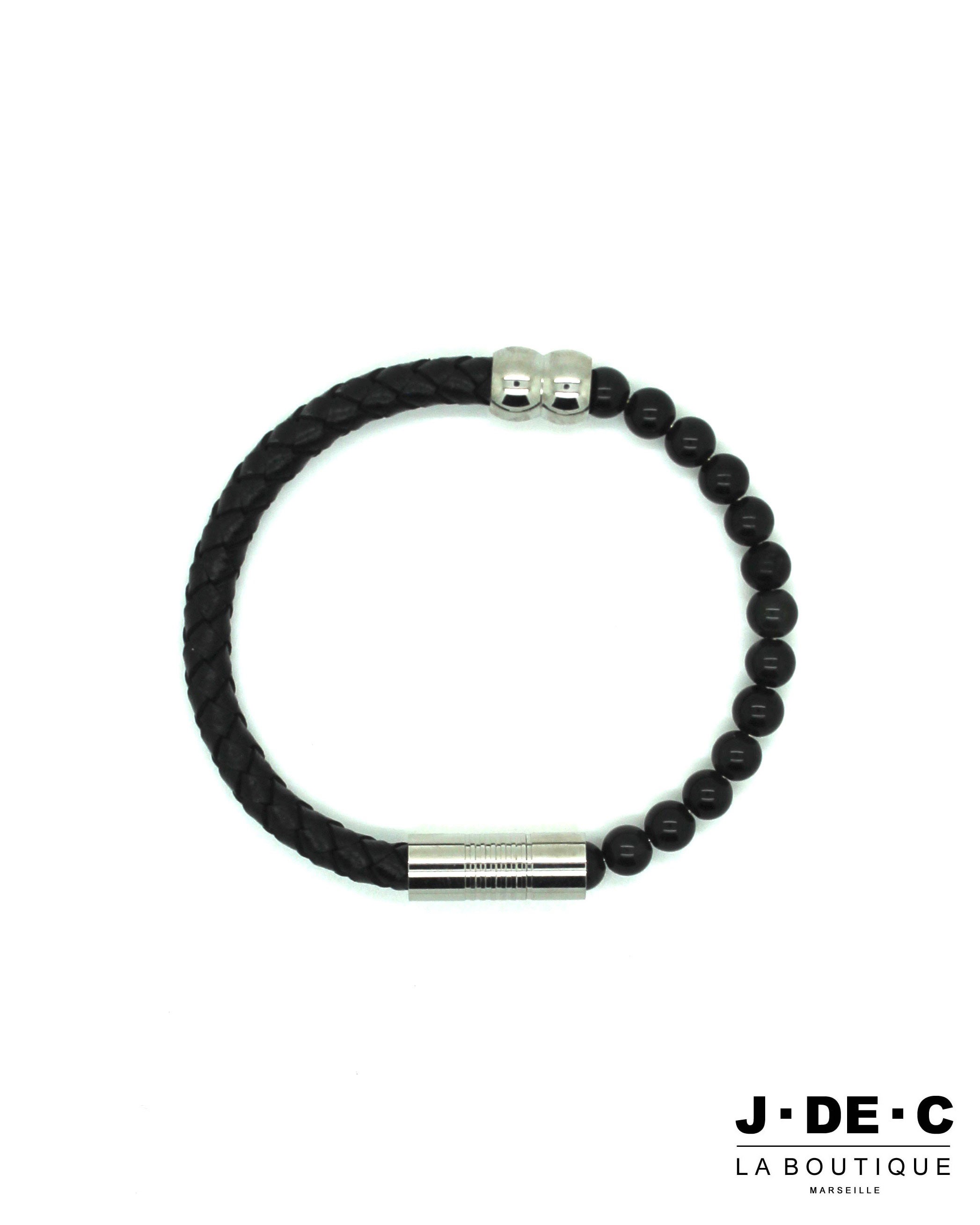 Bracelet Homme Cuir & Perles Noires - J.DE.C MODE