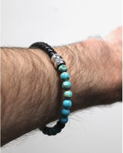 Bracelet Homme Cuir & Perles Turquoises - J.DE.C MODE