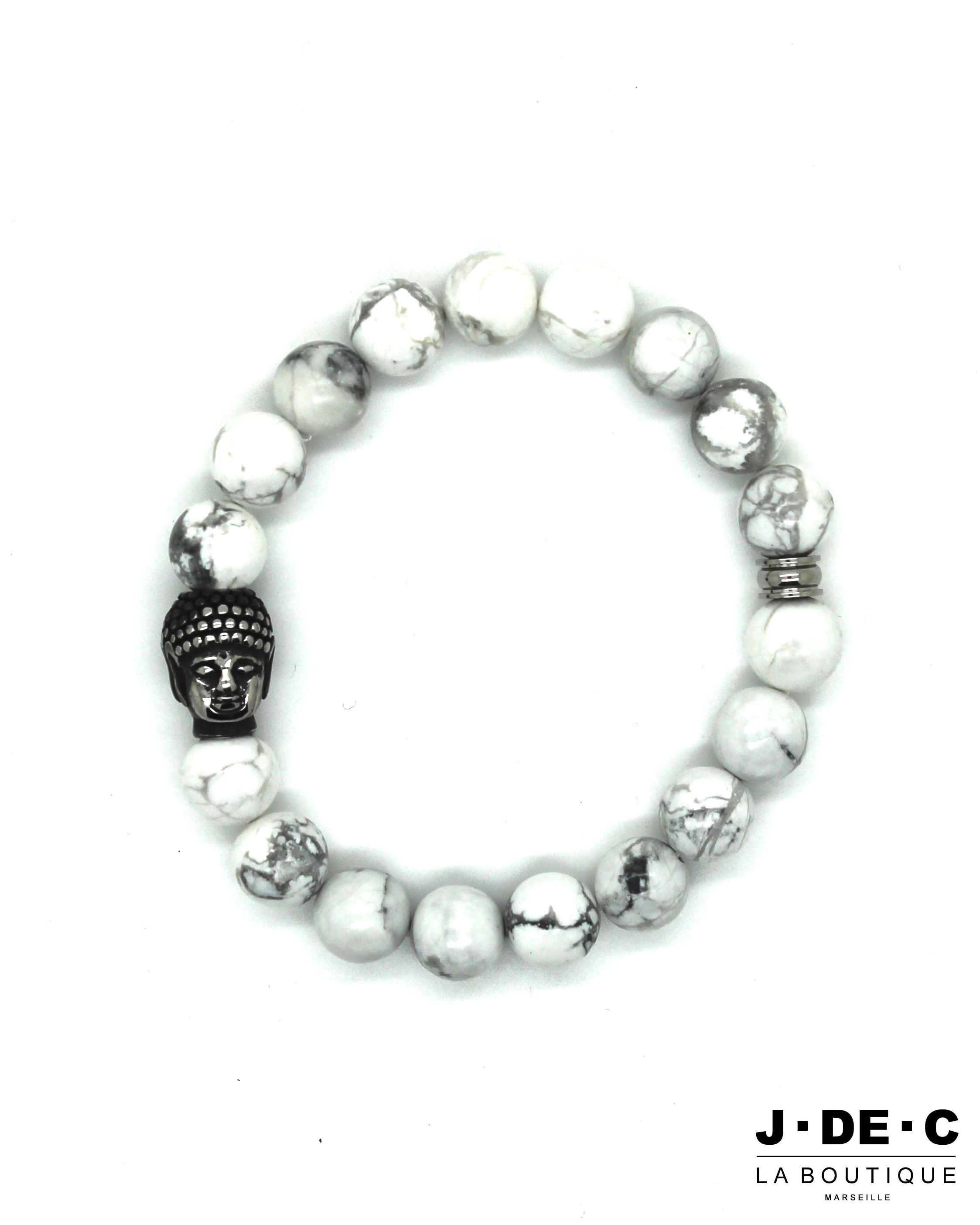 Bracelet Bouddha Perles Blanches Marbrées - J.DE.C MODE