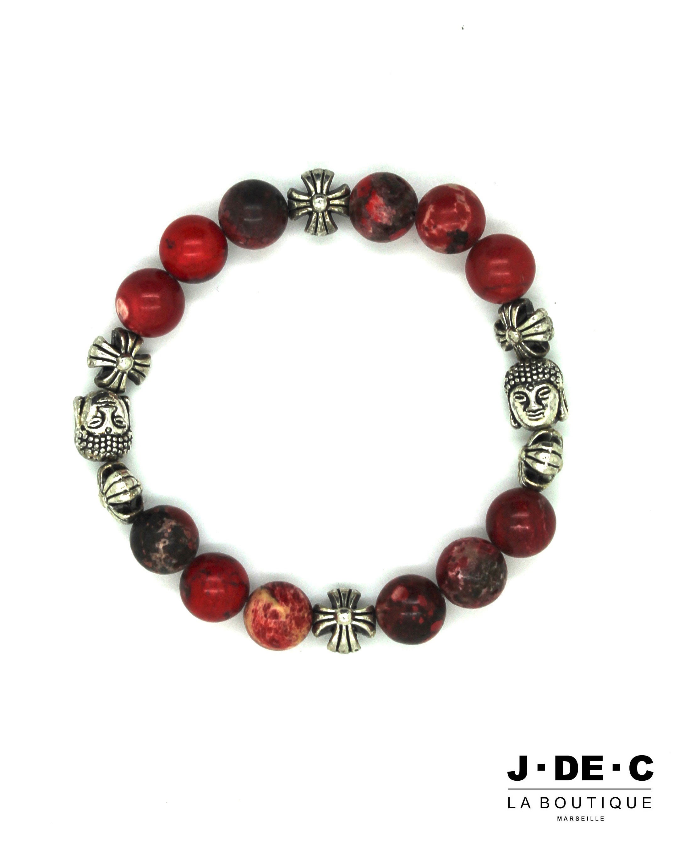 Bracelet Bouddha & Croix Perles Naturelles Rouges